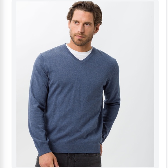 brax Other - Brax Merino Wool Easy Wash Men's Blue V-Neck Sweater. Size L